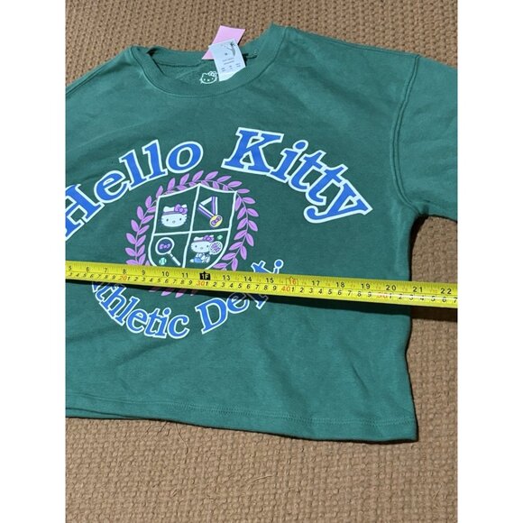 Hello Kitty Athletic Dept Crop Sweatshirt Green Varsity College Y2K Kawaii Sz M - Picture 4 of 5
